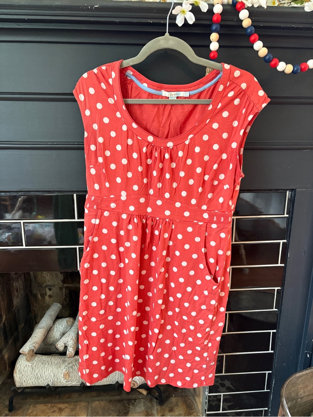 Boden Red Polka Dot Cap Sleeve Jersey Dress